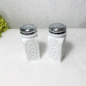 White Sunburst Milkglass Salt and Pepper Shakers